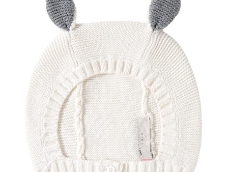 Baby White Cotton Knitted Balaclavas With Bunny Ears Trims Cheap