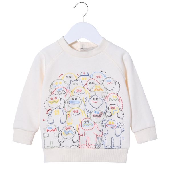 Baby Boys Milk White Cotton Colorful Yeti Printed Sweatshirt Online Hot Sale