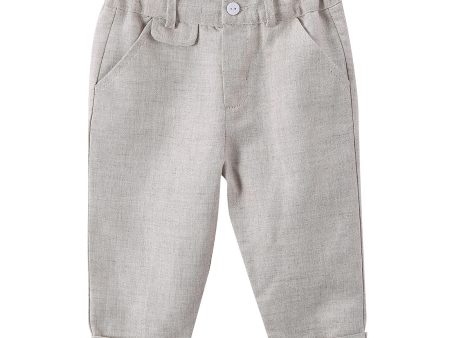 Baby Boys Grey Linen Trousers With Turn-Up Cuffs Sale