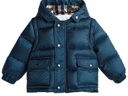 Baby Boys Navy Blue Hooded Padded Down Jacket Supply