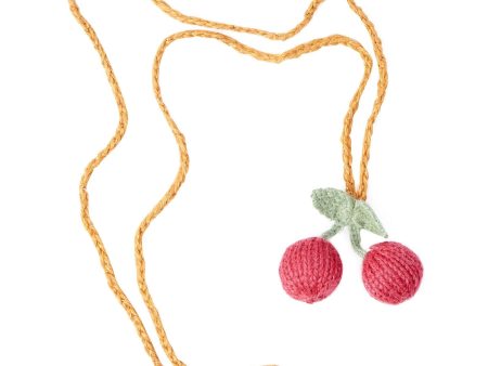 Baby Red Cherry Alpaca Wool Knitted  Cherry Trims Necklace on Sale