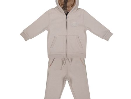 Baby Boys Beige Tracksuit With Check Lined Hood Sale