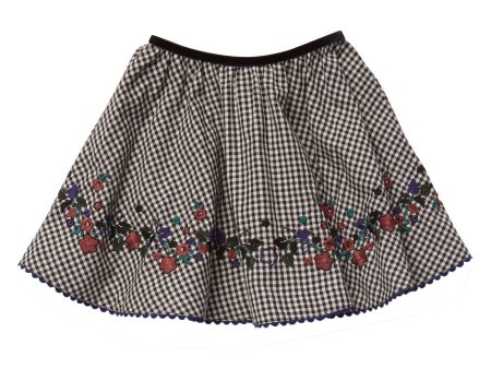 Girls Black Cotton Gingham Gwydir Embroidered Trims Skirt Discount