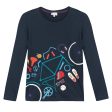 Boys Dark Blue Multicolor Shape Printed Cotton T-Shirt For Cheap