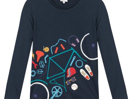 Boys Dark Blue Multicolor Shape Printed Cotton T-Shirt For Cheap