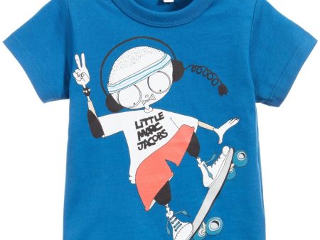 Baby Boys Blue  Mr Marc  Printed Cotton Jersey T-Shirt Online Hot Sale