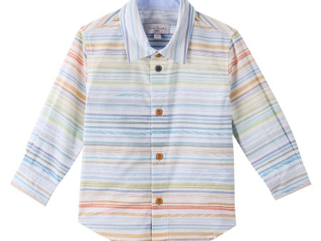 Baby Boys Antique White Cotton Shirt With Multicolor Stripe Sale