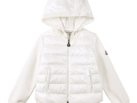 Girls White Down Padded Hooded Jackets With Ruffled Hem on Sale