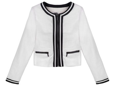 Girls White Cotton Zip-up Jacket Supply