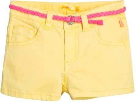 Girls Yellow Cotton Short With Belt Fashion