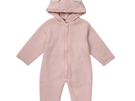 Acorn Baby Light Pink Wool&Cashmere Hooded Babysuit For Sale