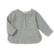 Baby Boys Misty Blue Linen Shirt With Patch Pocket on Sale