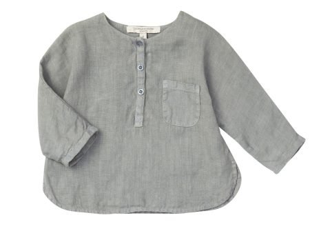 Baby Boys Misty Blue Linen Shirt With Patch Pocket on Sale