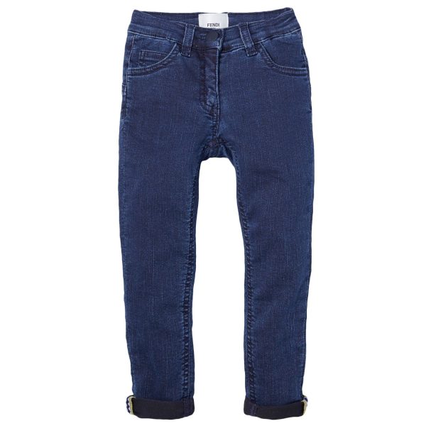 Girls Dark Blue Monster Embroidered Jeans For Cheap