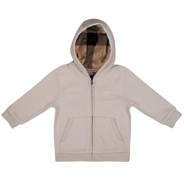 Baby Boys Beige Tracksuit With Check Lined Hood Sale