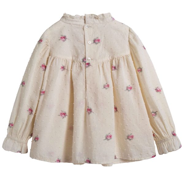 Girls Lvory With Pink Flowers Blouse Supply