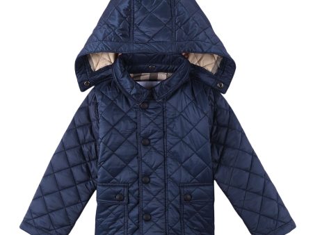 Baby Girls Dark Blue Lattice Hooded Jacket Fashion