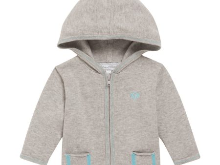 Baby Boys Grey Cotton Hooded Zip-up Tops Supply