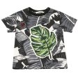 Baby Boys Black Cotton T-Shirt With Leaf Print Trims For Cheap