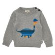 Baby Boys Grey Cotton Sweatshirt With Funny Dinosaur Print Online Hot Sale