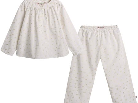 Girls White With Gold Cherry Pyjama Online now