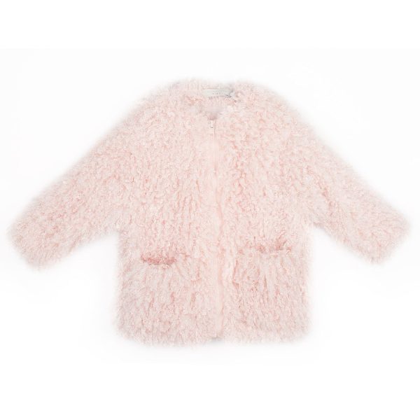 Sparkles Girls Pink Fluffy Coat With Two Pockets Online