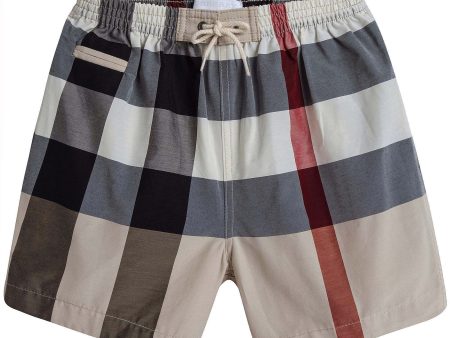 Baby Boys Beige Check Swim Shorts Discount