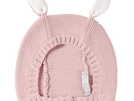 Baby Dark Pink Cotton Knitted Balaclavas With Bunny Ears Trims Online Hot Sale