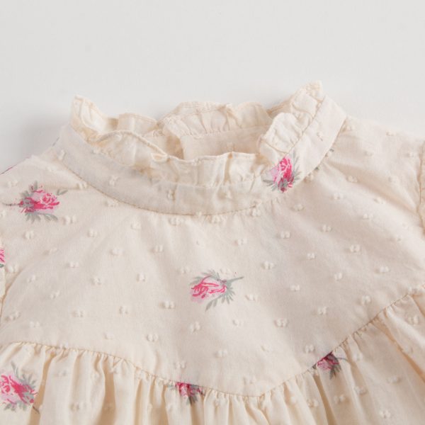 Girls Lvory With Pink Flowers Blouse Supply