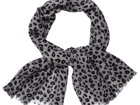 Asa Girls Dark Grey Leopard Printed Wool Scarf For Discount