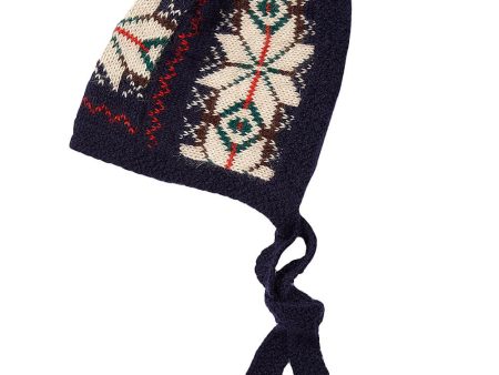 Baby Navy Blue Snownflake Trims Knitted Wool Bonnet Sale